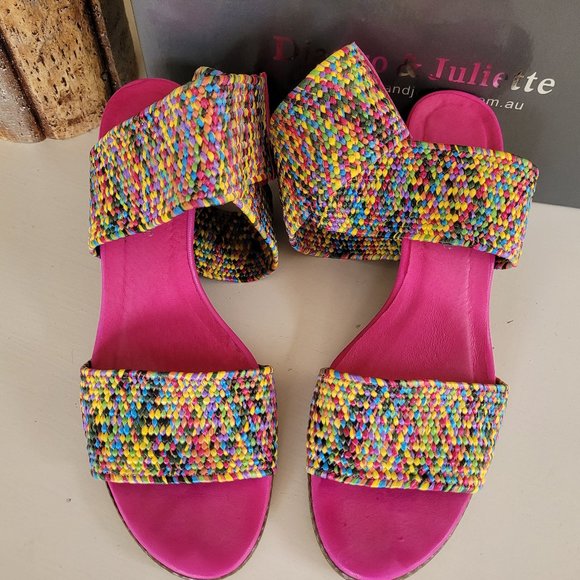 Django & Juliette Multi-Coloured Stacked Heel Sandals EU 40/US 9.5 - Picture 3 of 14